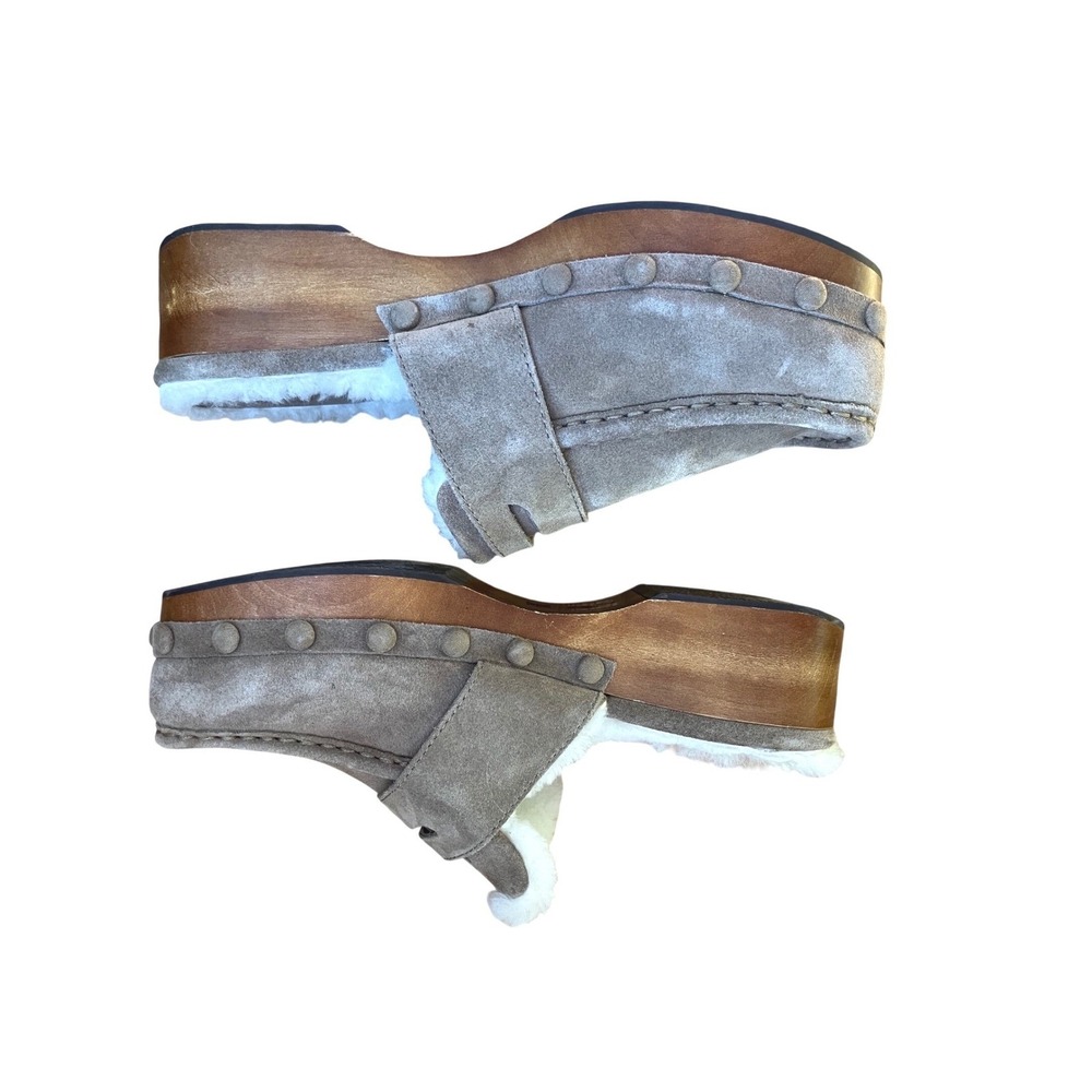 Frye Melody Suede Shearling Lined Clogs in Mushroom Walnut 10M Boho Festival - Picture 2 of 8